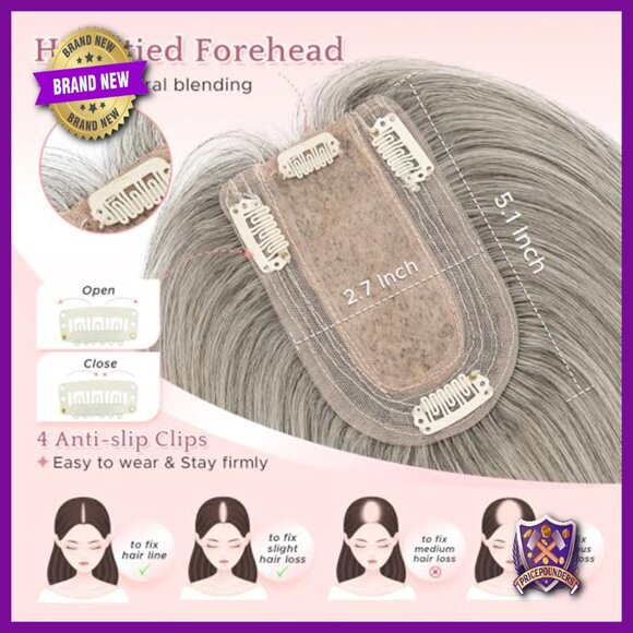 Human Hair Topper Silk Base Clip In 7x13cm 150% Density No Bangs main image 5